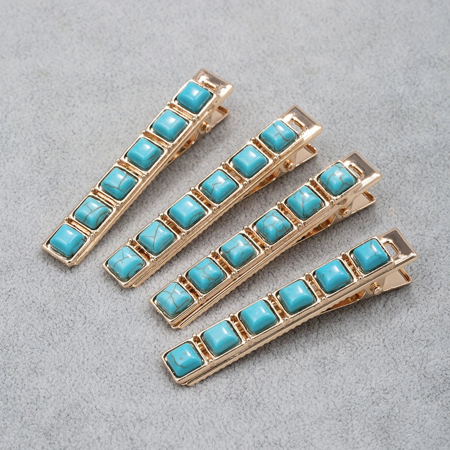 Women's Retro Solid Color Alloy Inlay Turquoise Hair Clip