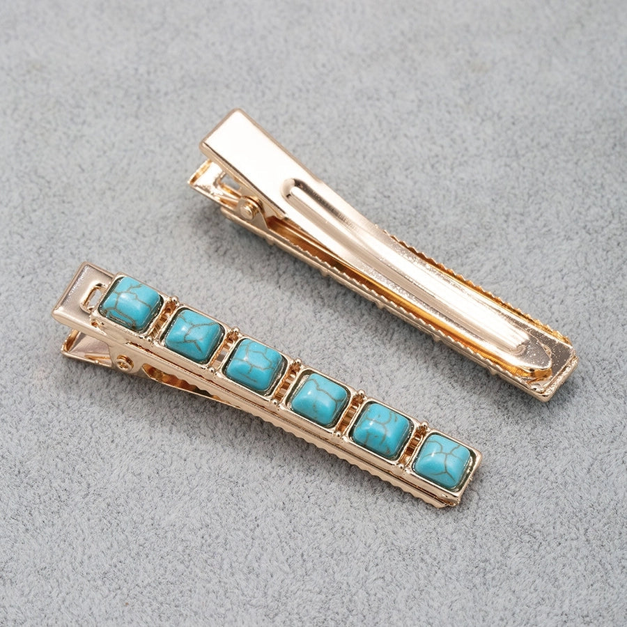 Women's Retro Solid Color Alloy Inlay Turquoise Hair Clip