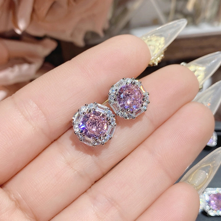 1 Pair Elegant Star Heart Shape Inlay Copper Artificial Gemstones Ear Studs