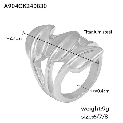 Jewelry Sweet Pastoral Artistic Leaves Titanium Steel 18K Gold Plated Rings
