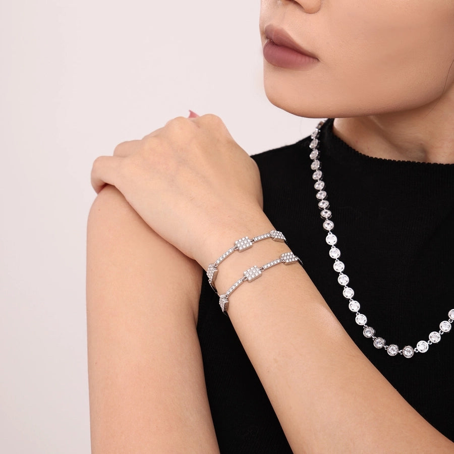 Elegant Rectangle 304 Stainless Steel 18K Gold Plated Zircon  Bracelets In Bulk