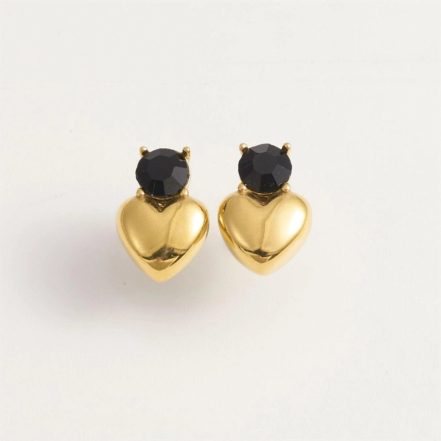 1 Pair IG Style Heart Shape 304 Stainless Steel Rhinestones 18K Gold Plated Earrings