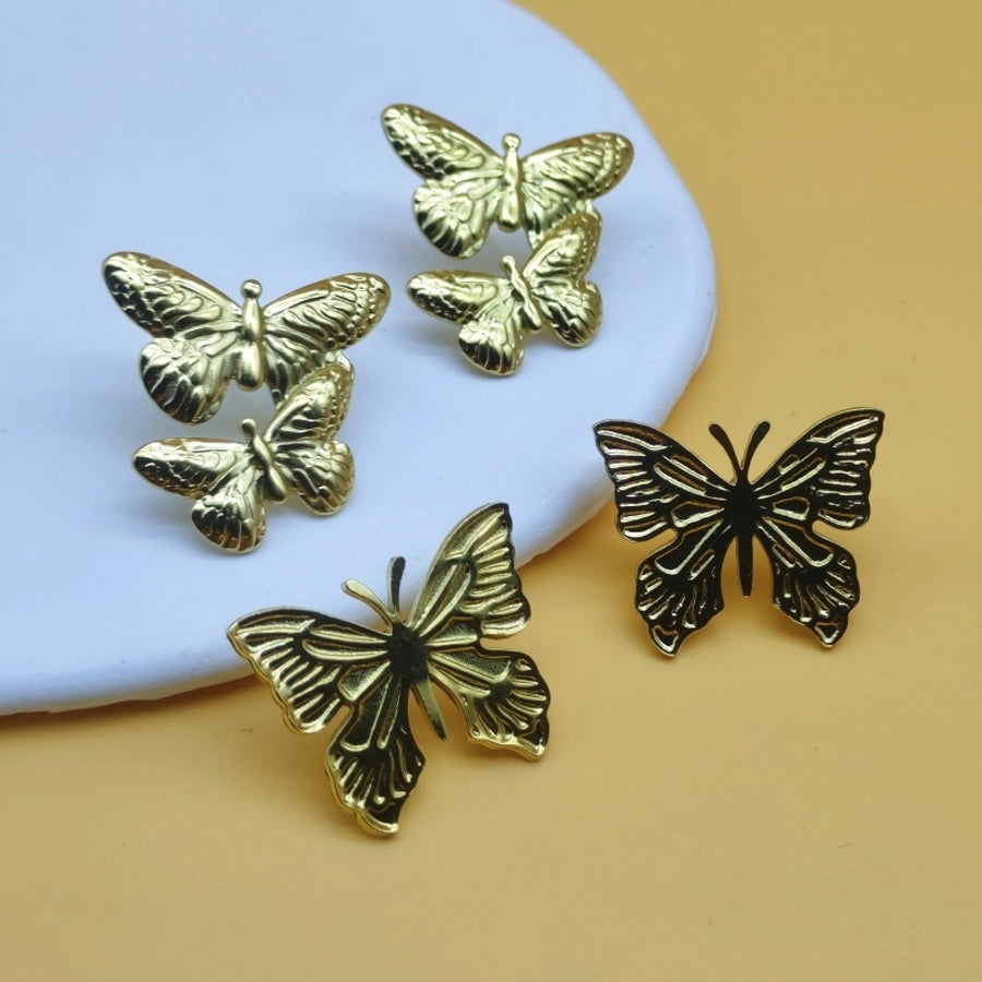 1 Pair Retro Classic Style Butterfly 304 Stainless Steel 18K Gold Plated Ear Studs