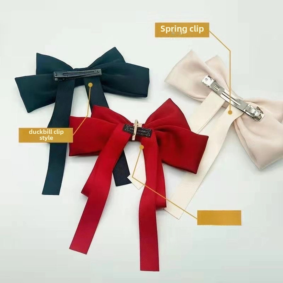Big bow ribbon hairpin horizontal clip headdress temperament hair accessories high sense back head top clip spring clip