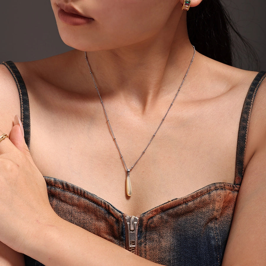 Jewelry Elegant Luxurious Vacation Water Droplets 304 Stainless Steel Shell 18K Gold Plated Pendant Necklace