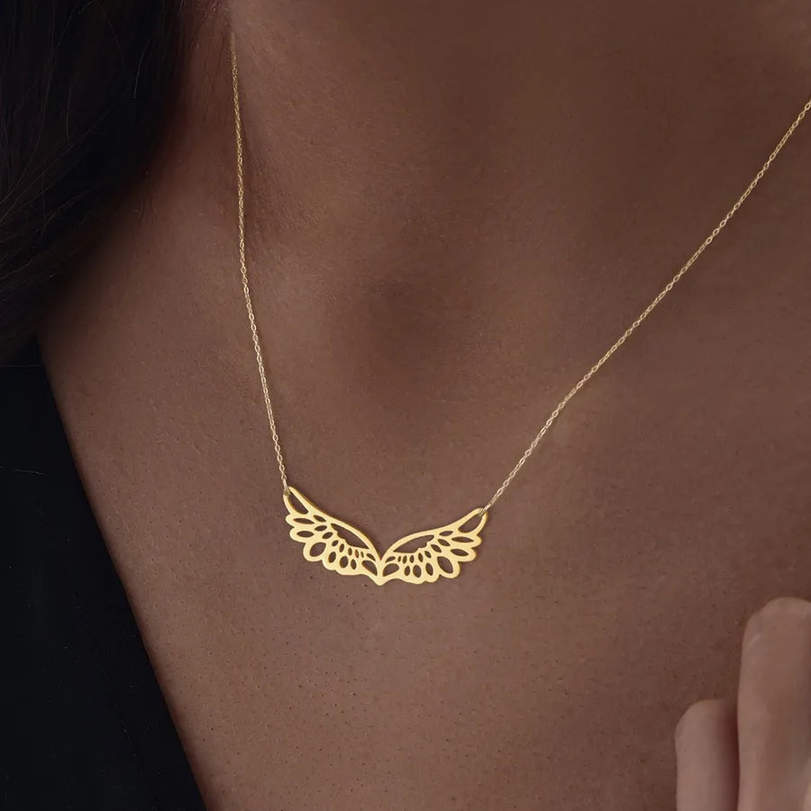 Wholesale Jewelry Simple Style Classic Style Wings 201 Stainless Steel 304 Stainless Steel Pendant Necklace cable chain