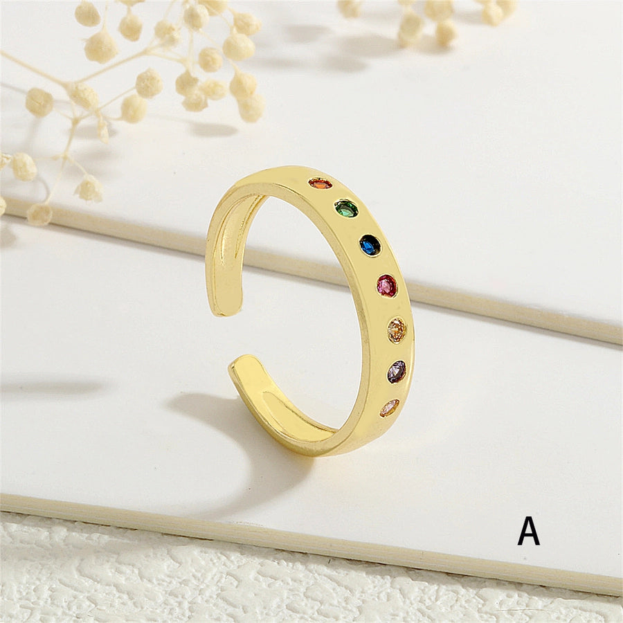 Copper Inlay Geometric Color Block Zircon Open Rings