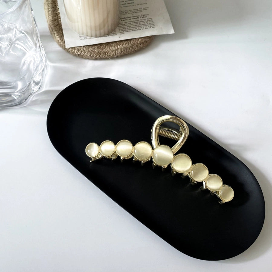 casual simple style round crown solid color metal inlay pearl hair claws