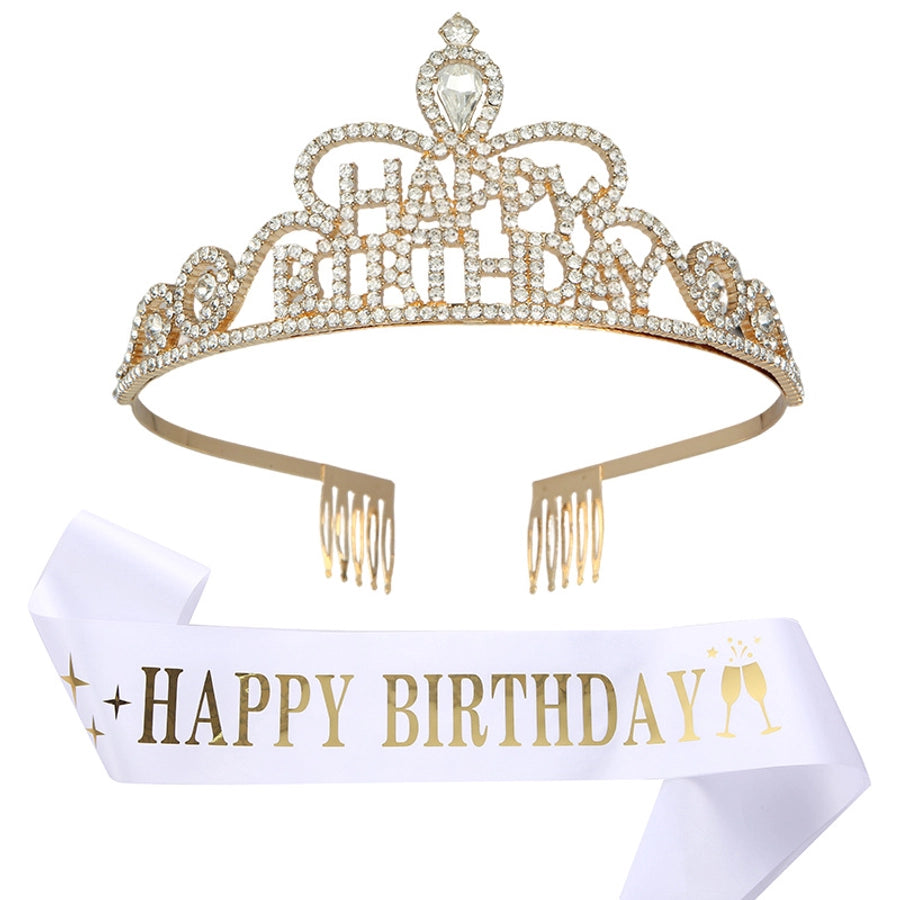 fashion letter metal inlay crown 2 piece set