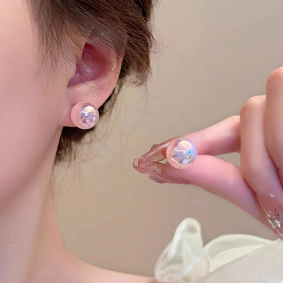 Pink Mermaid Ji Pearl Earrings  New Trendy Niche Design Sense Earrings Light Luxury Internet Celebrity Fashion Earrings