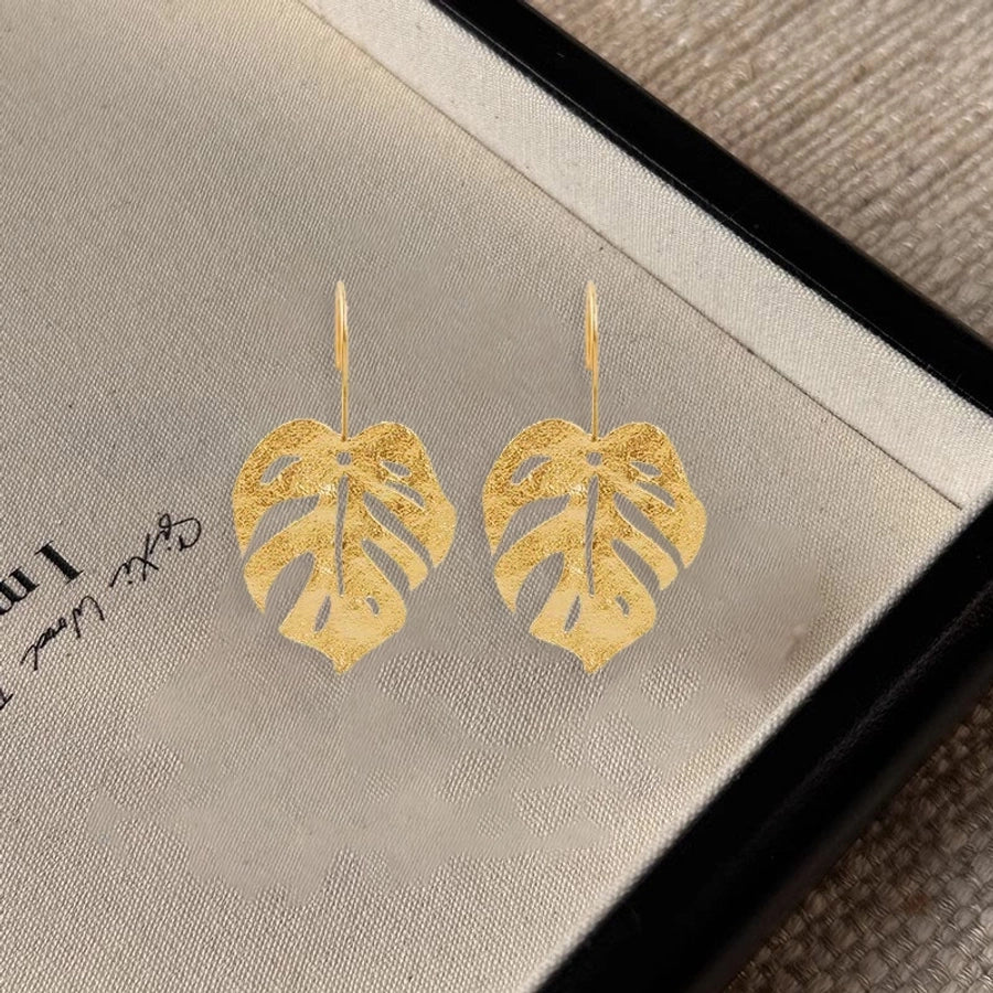 1 Pair Elegant Leaves Plating 304 Stainless Steel 18K Gold Plated Drop Earrings