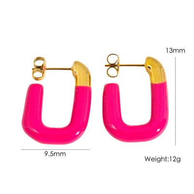 1 Pair IG Style Sweet Simple Style U Shape Enamel 304 Stainless Steel 14K Gold Plated Ear Studs