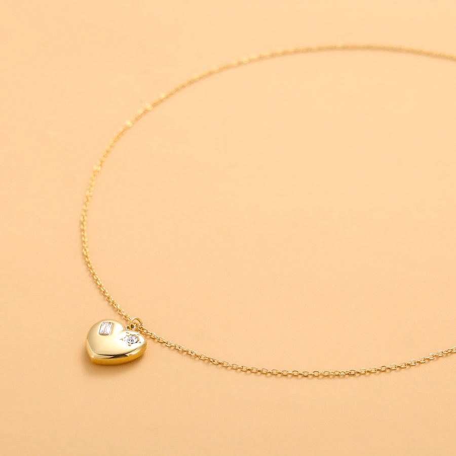 Jewelry Simple Style Heart Shape 304 Stainless Steel Zircon 18K Gold Plated Pendant Necklace