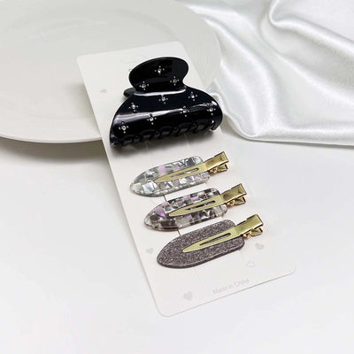 4-Piece Set High Quality Acetate with Diamond Advanced Grip Thin and Glittering Seamless Bang Clip Female Daily