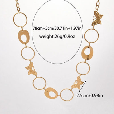 Jewelry Elegant Sweet Round Butterfly 304 Stainless Steel Fritillary 14K Gold Plated Plating Hollow Out Inlay Pendant Necklace