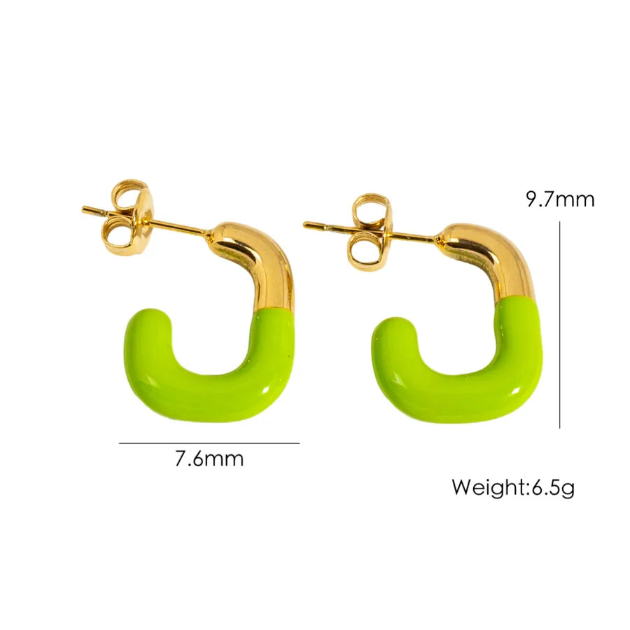1 Pair IG Style Sweet Simple Style U Shape Enamel 304 Stainless Steel 14K Gold Plated Ear Studs