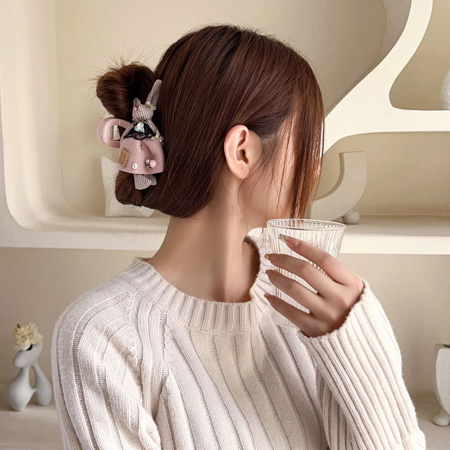 princess cute rabbit plastic cloth inlay rhinestones hair claws