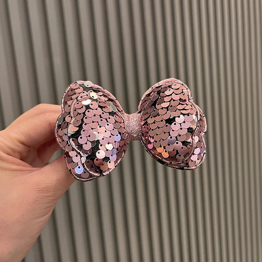 cute bow knot cloth sequins handmade hair clip 1 piece