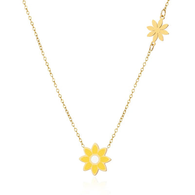 Premium Little Daisy Flower Bracelet Necklace Ear Stud Three-Piece Set Sweet Personality Niche Stainless Steel Ornament
