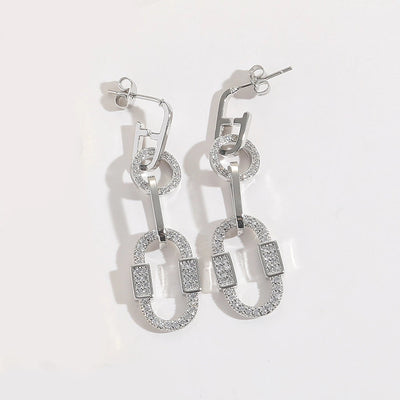 1 Pair Elegant Retro Pentagram Oval Plating Inlay Copper Zircon 14K Gold Plated Drop Earrings