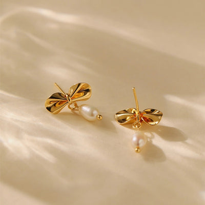 1 Piece Vintage Style Lady Wedding Pearl Inlay Copper Artificial Pearls 18K Gold Plated Drop Earrings