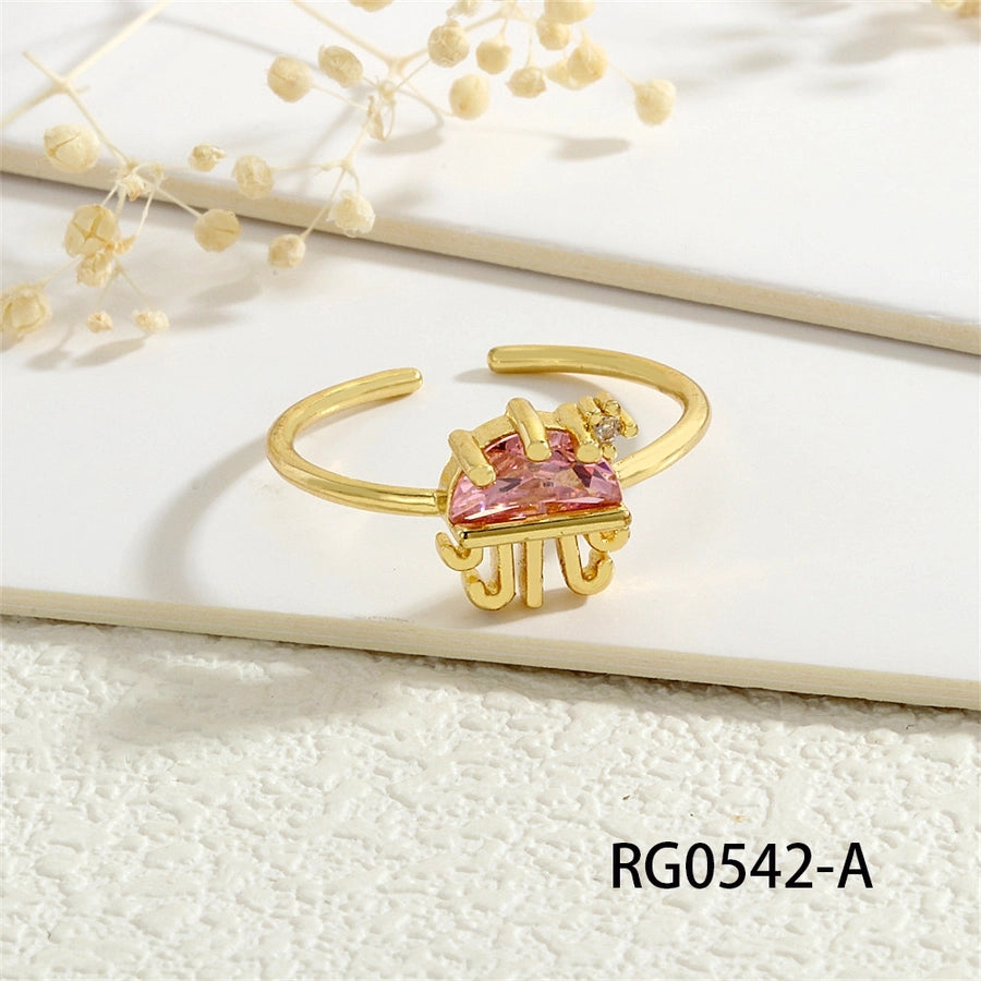 Copper Inlay Hippocampus Crab Fish Zircon Open Rings