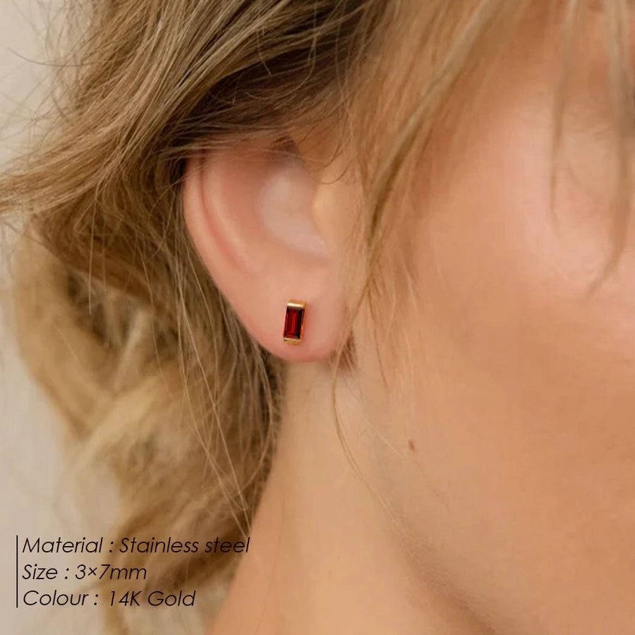 1 Pair Casual Vintage Style Classic Style Square Rectangle 304 Stainless Steel Birthstone Zircon Ear Studs