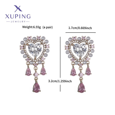 1 Pair Luxurious Sweet Heart Shape Plating Copper Artificial Gemstones 18K Gold Plated Drop Earrings
