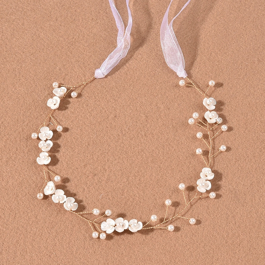 bridal headdress pearl three-petal flower handmade headband