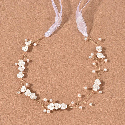 bridal headdress pearl three-petal flower handmade headband