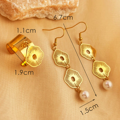 Jewelry Retro Bow Knot 304 Stainless Steel Gold Plated Plating Rings Earrings Jewelry Set
