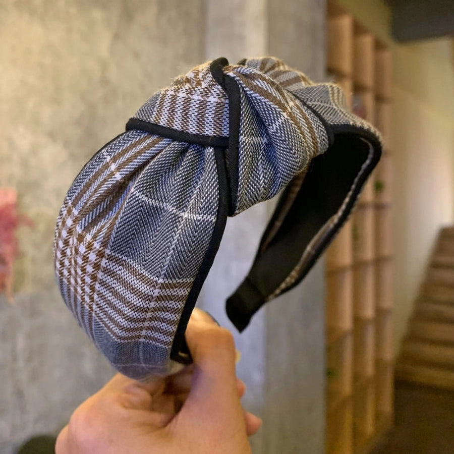 retro plaid cloth bowknot hair band 1 piece