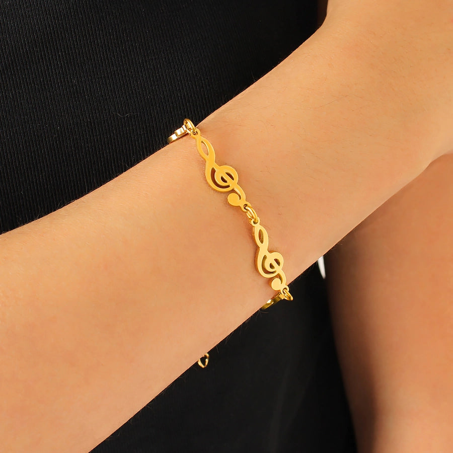 Jewelry IG Style Music Symbol Fish Bone 304 Stainless Steel 18K Gold Plated Bracelets Necklace