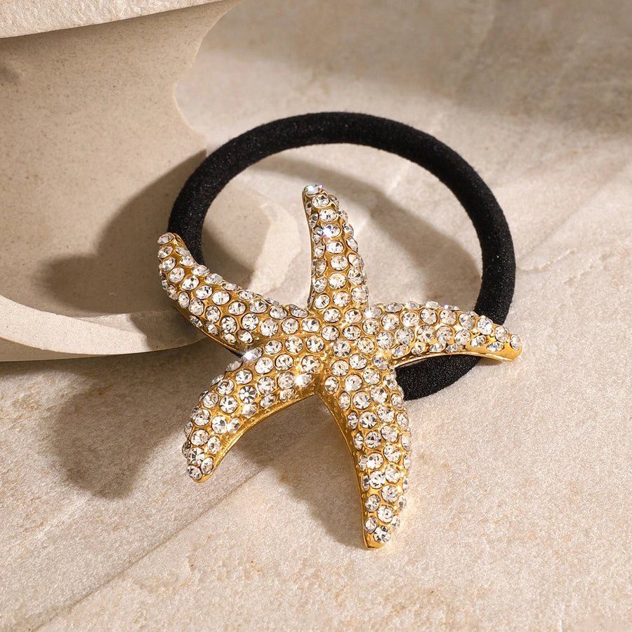 Women's Casual Hawaiian Tropical Starfish 304 Stainless Steel Rhinestones Hair Tie