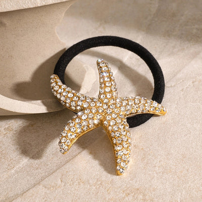Women's Casual Hawaiian Tropical Starfish 304 Stainless Steel Rhinestones Hair Tie