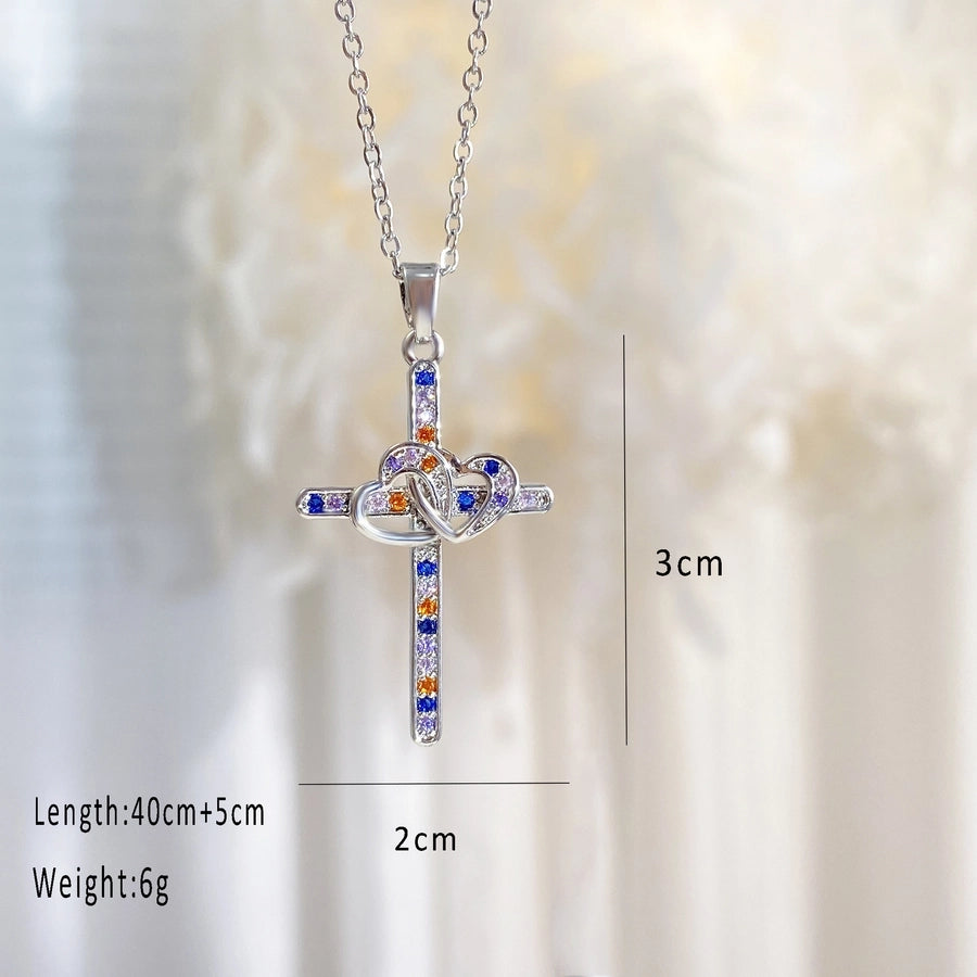 Copper cable chain Plating Cross Zircon Pendant Necklace