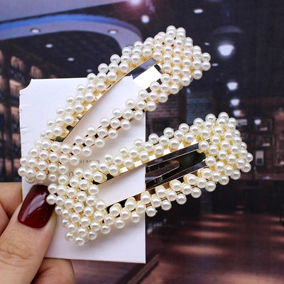 simple style geometric bow knot imitation pearl alloy plastic hair clip 1 piece