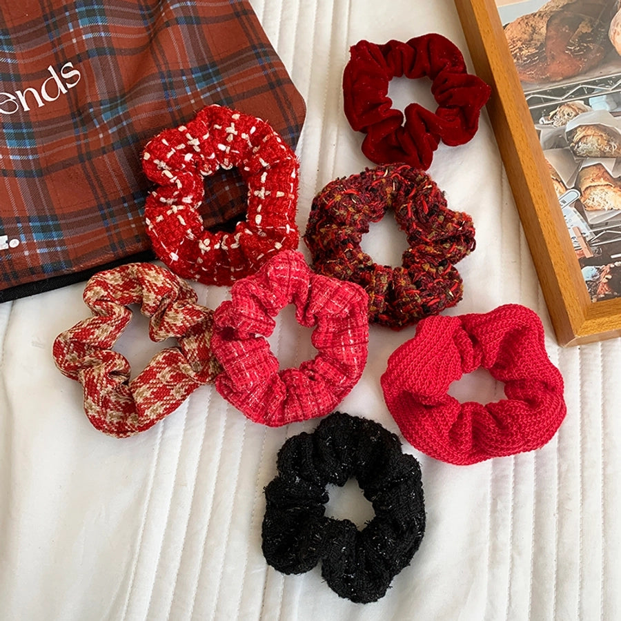 Women's Casual Plaid Solid Color Cloth Fabric Flannel Hair Tie