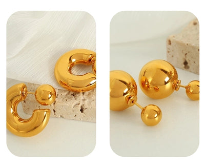 1 Pair IG Style Casual Retro C Shape Round Polishing Plating 304 Stainless Steel 18K Gold Plated Ear Studs
