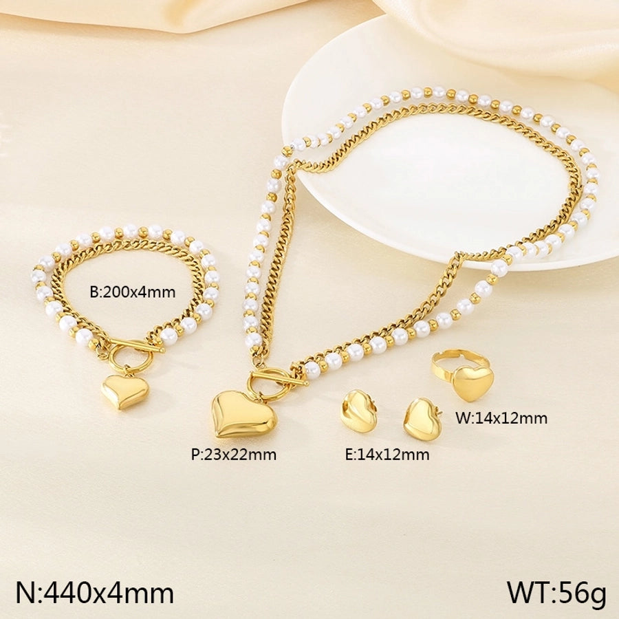 Fashion Retro Stainless Steel Double-Layer Stacked Three-Dimensional Love Pendant Four-Piece Set