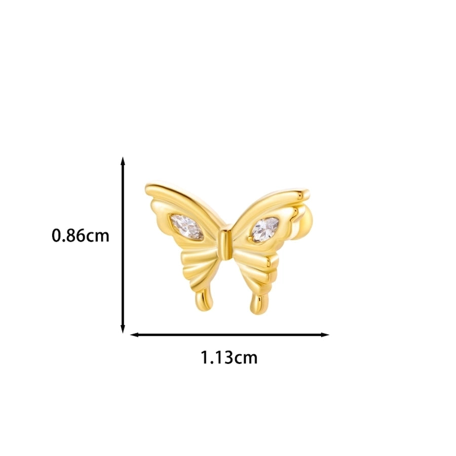 1 Piece IG Style Simple Style Korean Style Heart Shape Butterfly Bow Knot Inlay 316 Stainless Steel  Copper Zircon Ear Studs