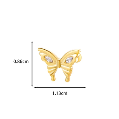 1 Piece IG Style Simple Style Korean Style Heart Shape Butterfly Bow Knot Inlay 316 Stainless Steel  Copper Zircon Ear Studs