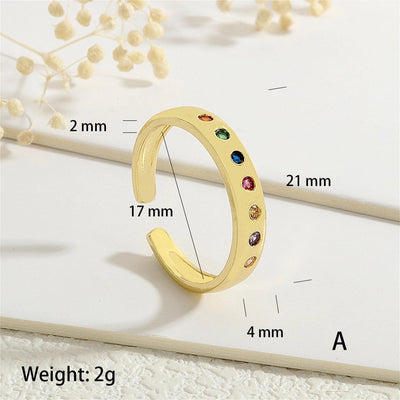 Copper Inlay Geometric Color Block Zircon Open Rings