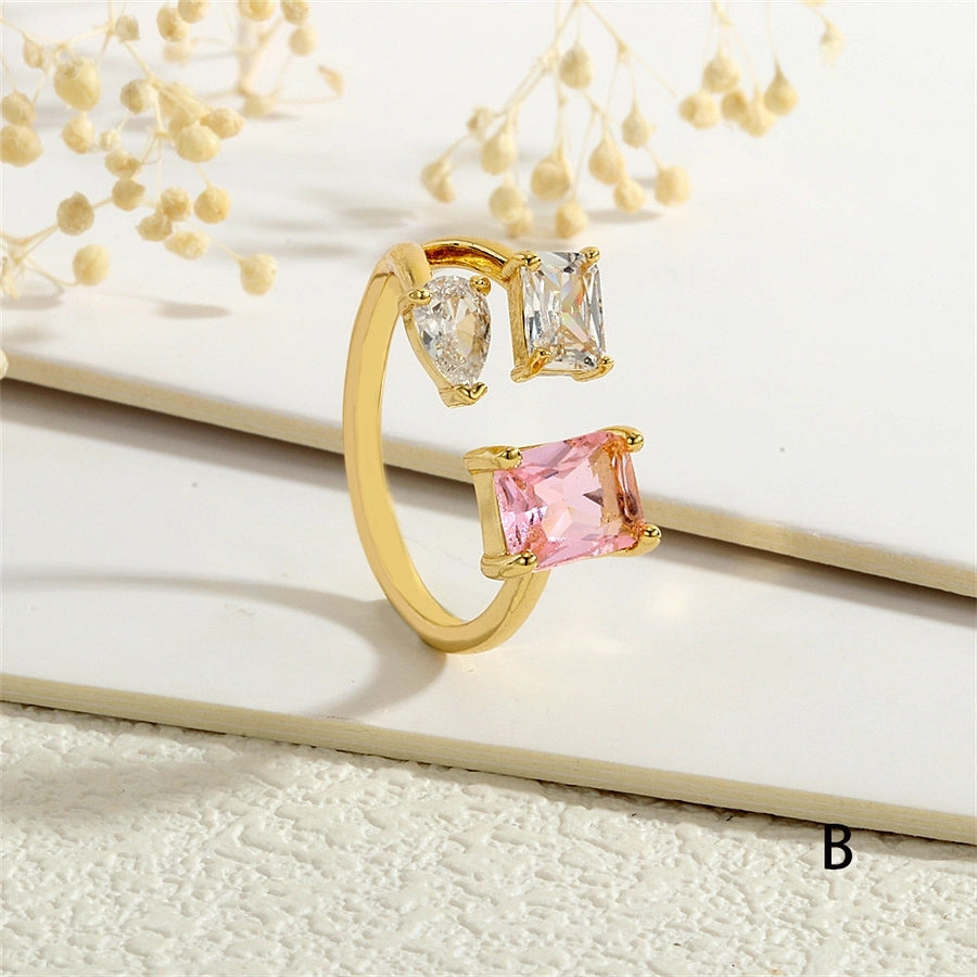 Copper Inlay Geometric Square Zircon Open Rings