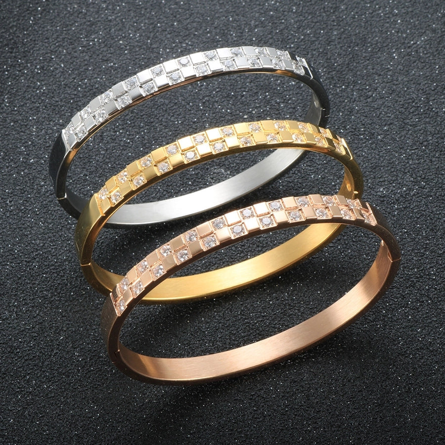 Casual Elegant Geometric 304 Stainless Steel Diamond Bangle In Bulk