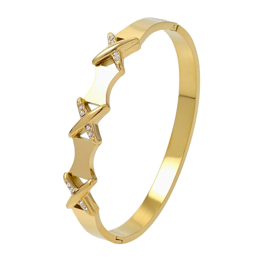 Elegant Nordic Style Vacation cross Row Brick Hollow Out Titanium Steel Gold Plated Zircon Bangle In Bulk