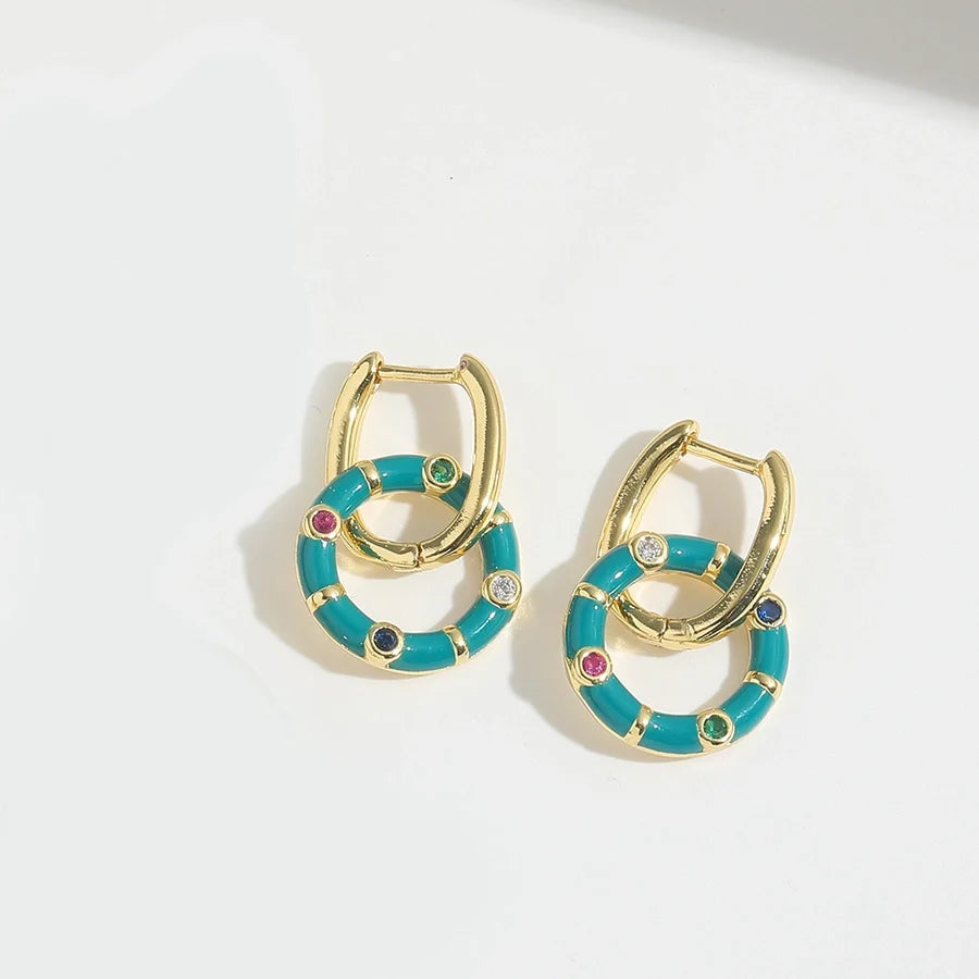 1 Pair Elegant Simple Style Solid Color Plating Inlay Copper Zircon 14K Gold Plated Drop Earrings