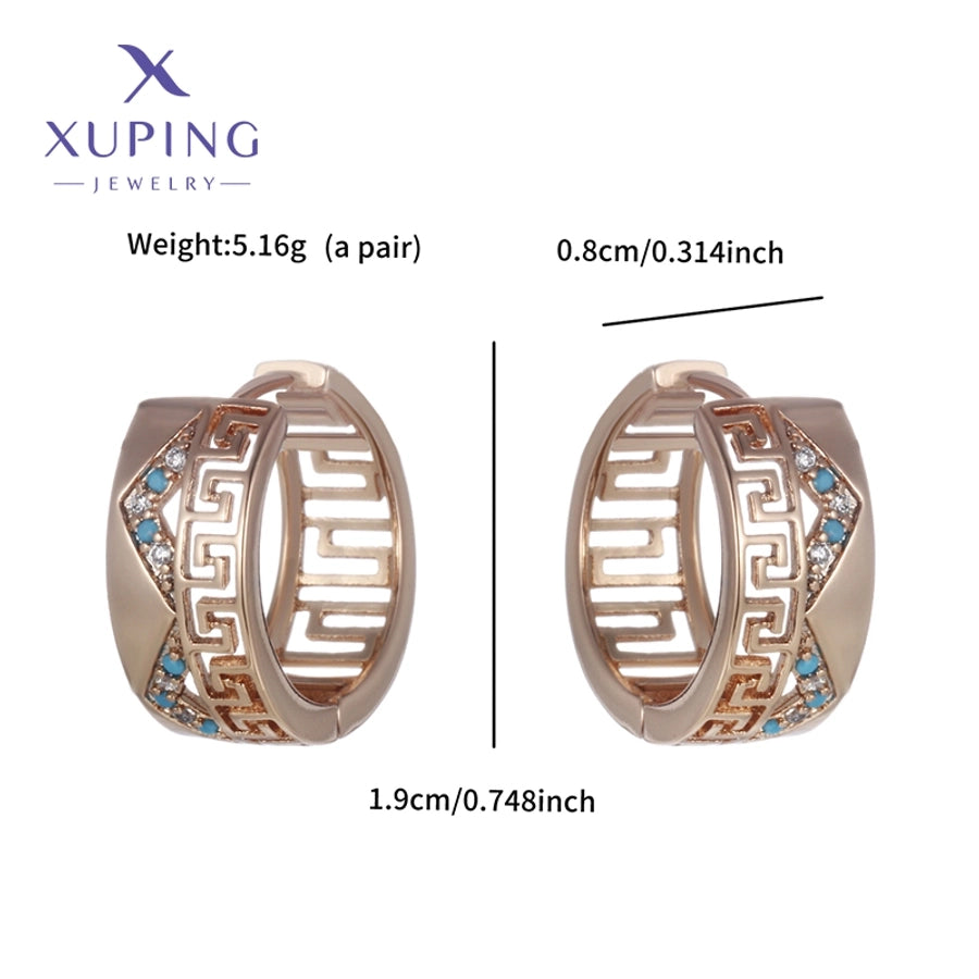 1 Pair XUPING Simple Style Circle Plating Inlay Copper Artificial Gemstones 18K Gold Plated Earrings