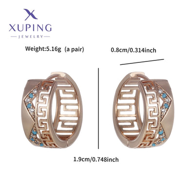 1 Pair XUPING Simple Style Circle Plating Inlay Copper Artificial Gemstones 18K Gold Plated Earrings