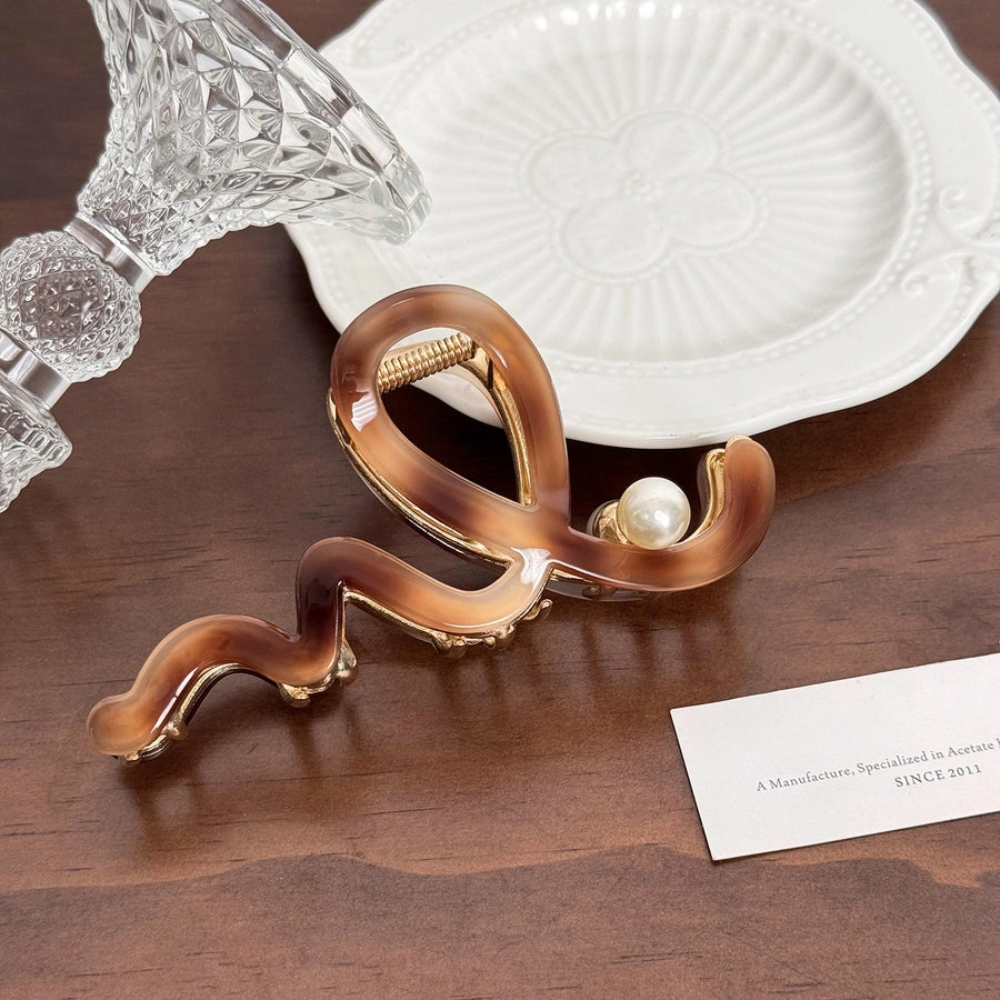 Women's IG Style Waves Arylic Alloy Inlay Pearl Hair Claws